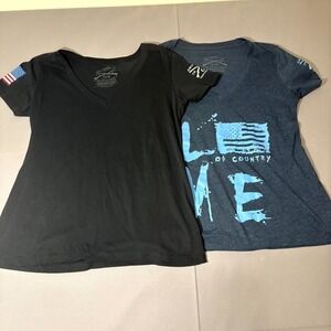 Grunt Style T-Shirt Women XL Black Cotton Love Of Country American Flag Lot Of 2